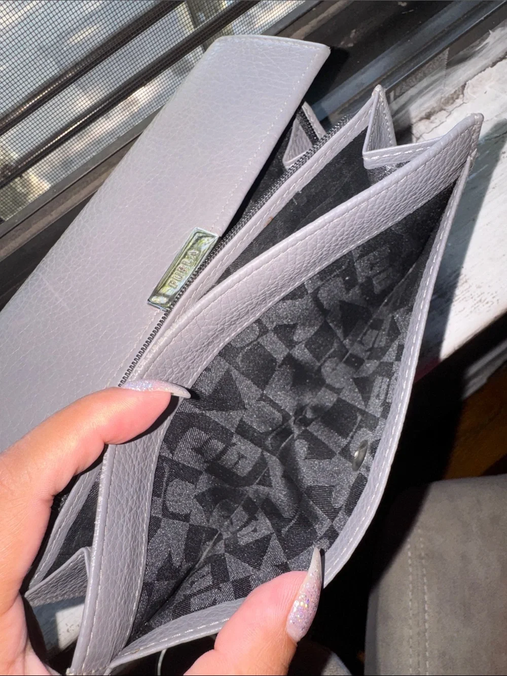 Furla Pebbled Leather Wallet in Gray
